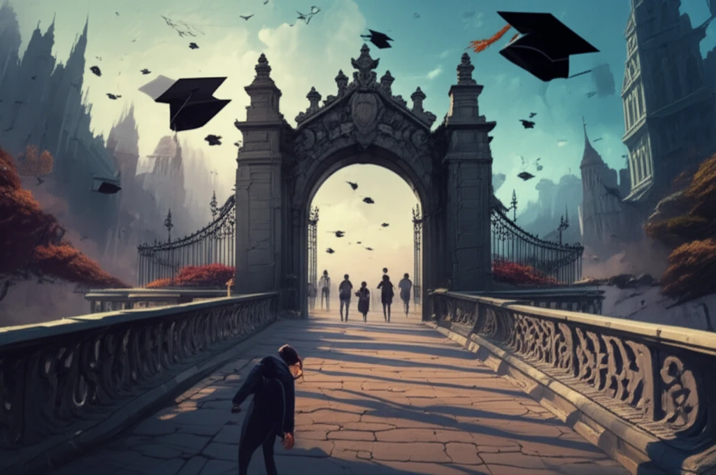 University entrance transforming into a bridge