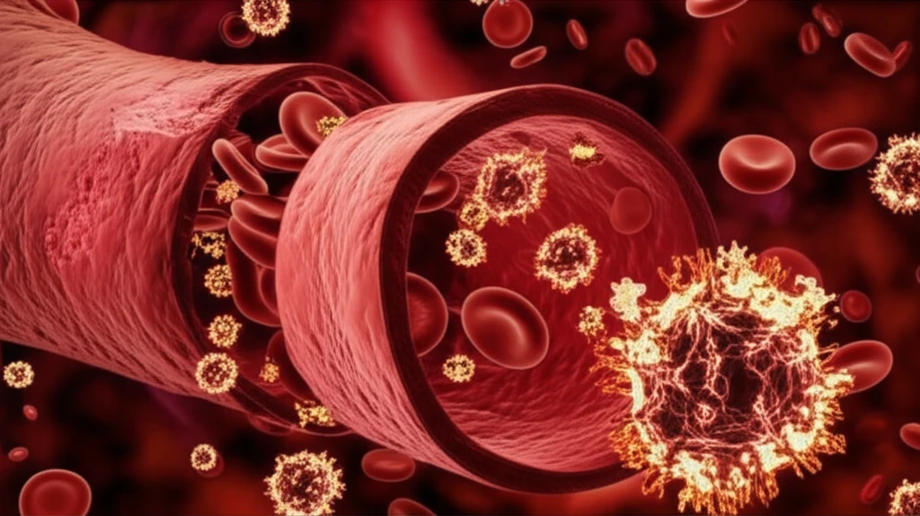 Illustration of a blood vessel with inflammatory cytokines, symbolizing early DVT.