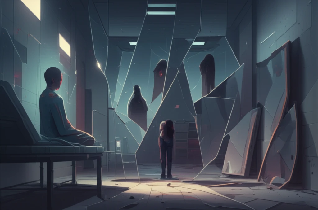 Surreal illustration representing patient vulnerability and hope in a mental health ward.