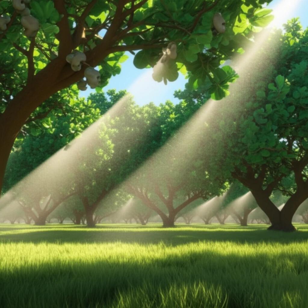 Optimized spray deposition on a cashew orchard using precision spraying techniques.