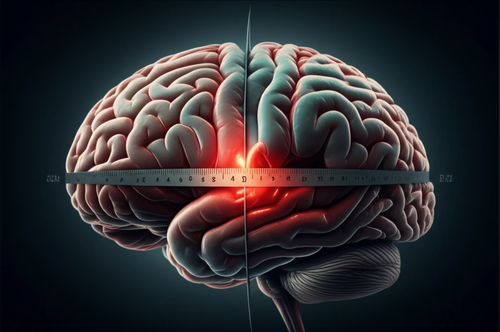 Brain aneurysm with a measuring scale