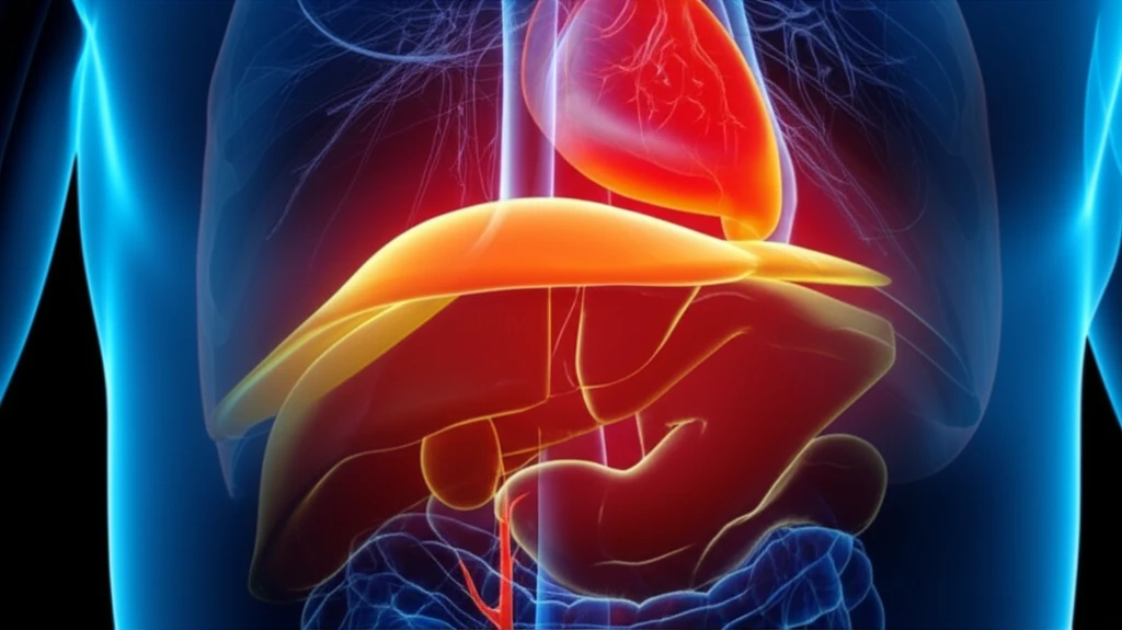 Illustration of liver displacement due to diaphragmatic eventration.