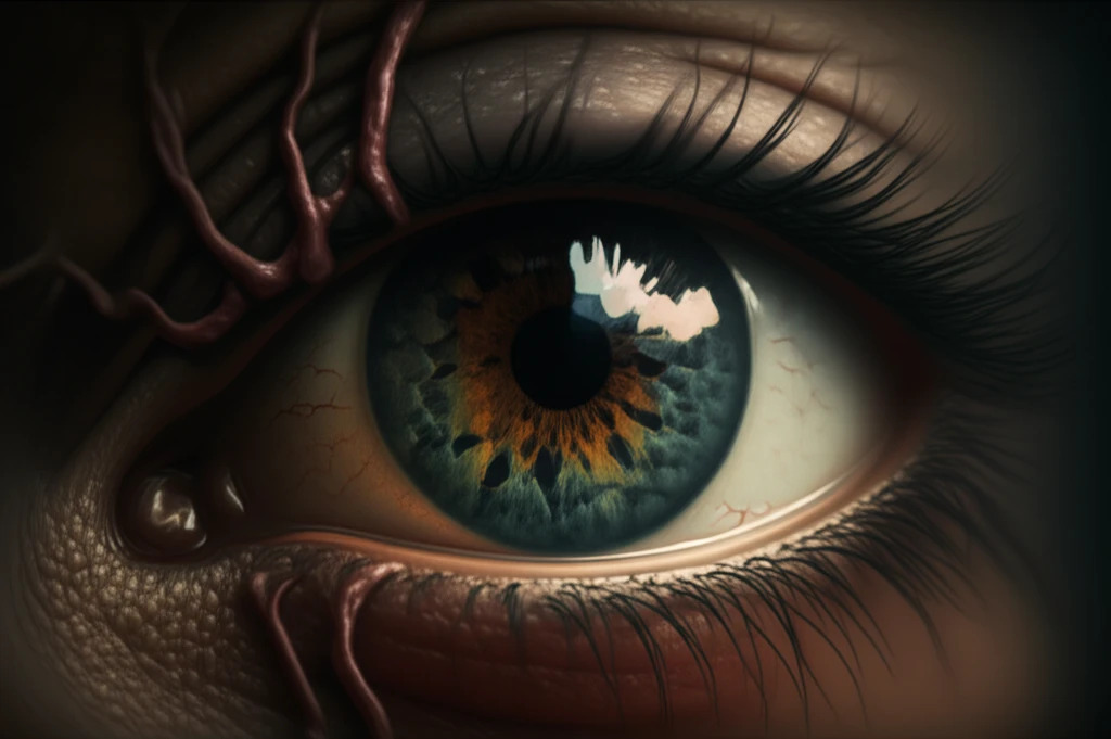 Surreal illustration of an eye with constricting blood vessels, representing the impact on vision.