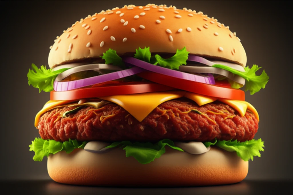 Low-fat burger with dietary fiber strands interwoven.