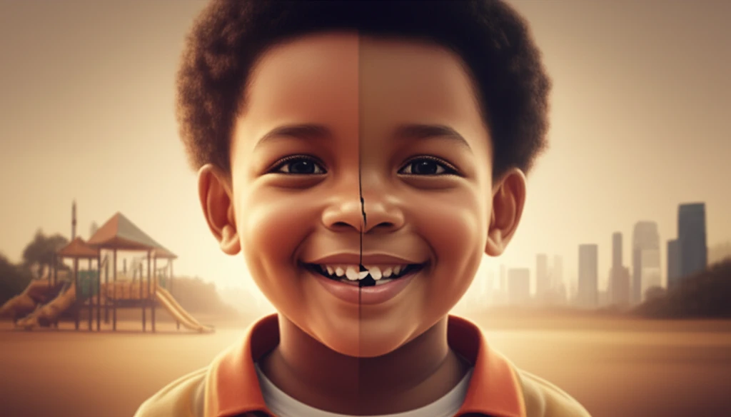 Child's smile with a cracked tooth, symbolizing dental injury and the need for prevention.