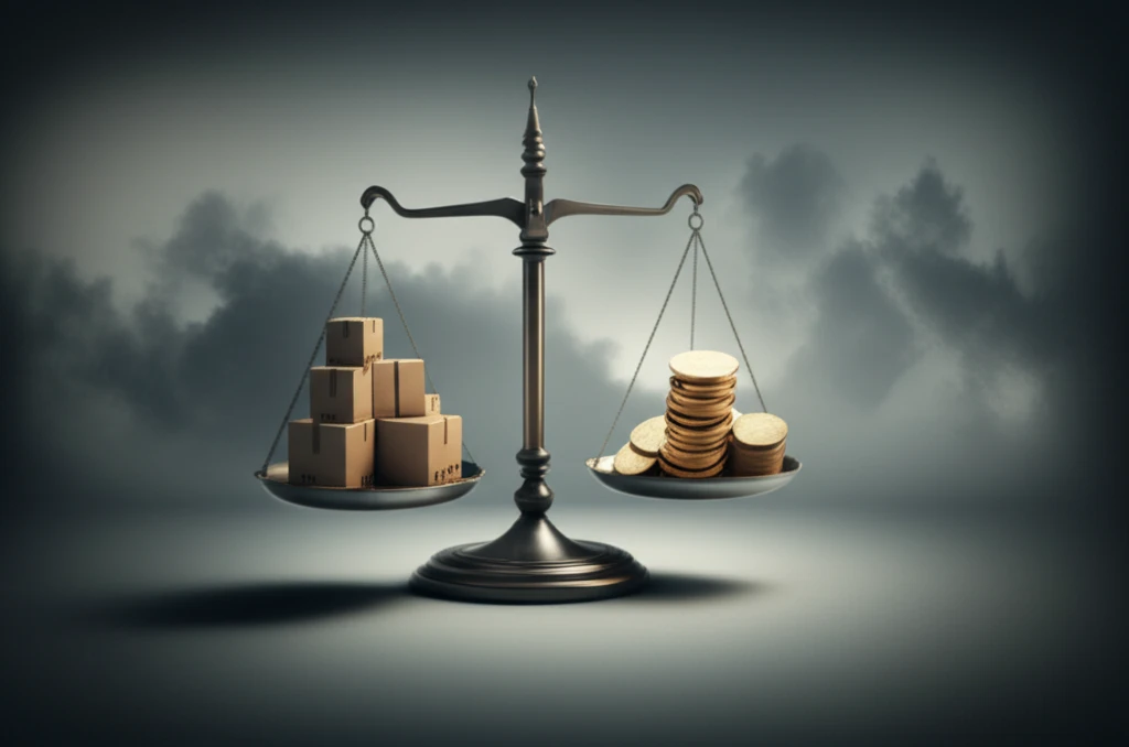 Balanced scale showing inventory and costs, representing stock optimization.