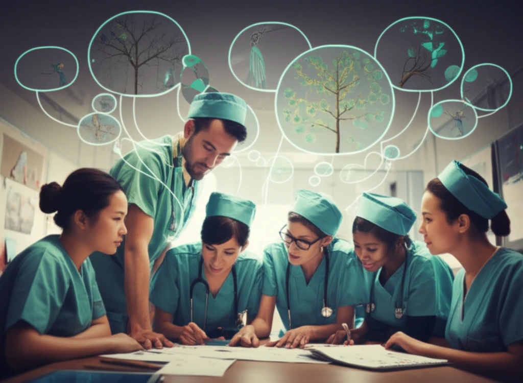 Nursing students collaborating in an action learning set, brainstorming ideas.