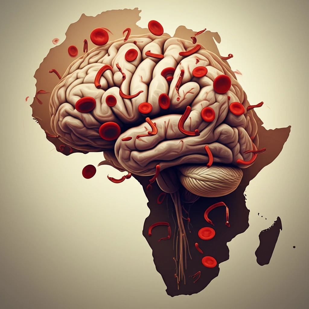 Brain with sickle-shaped cells over Africa