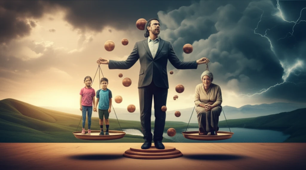 Balancing caregiving responsibilities with personal well-being: a visual representation of the stress and emotional challenges faced by middle-aged adults supporting aging parents.