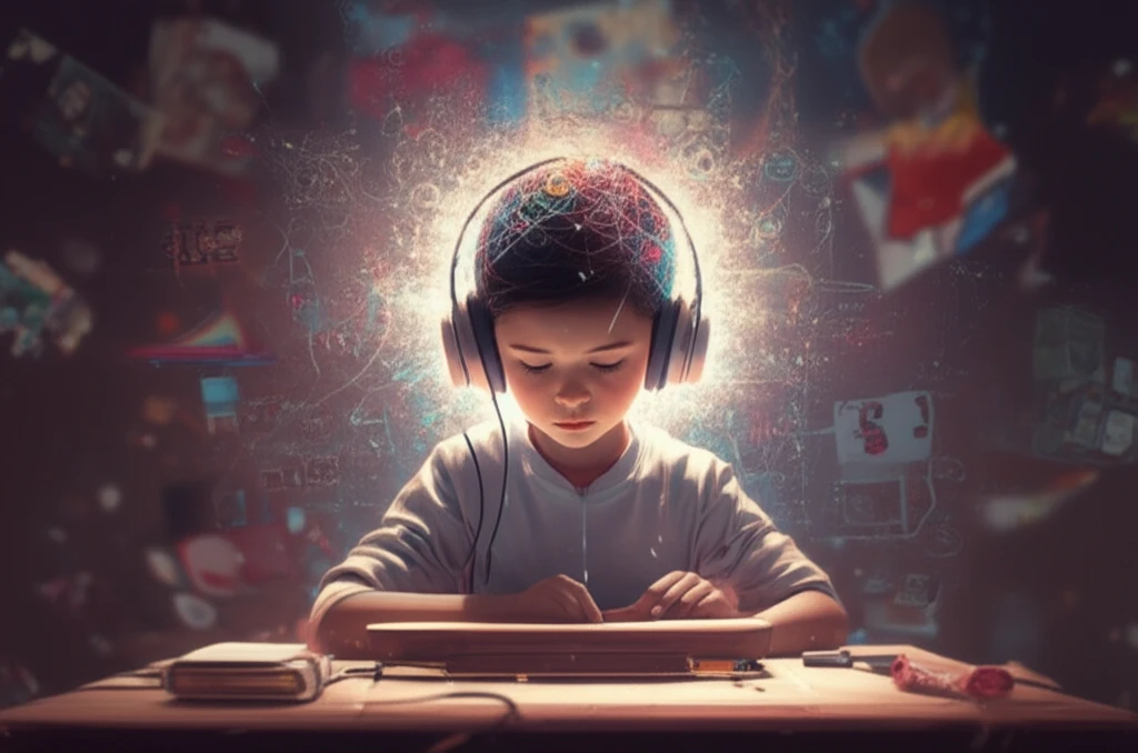 Child with ADHD using white noise therapy