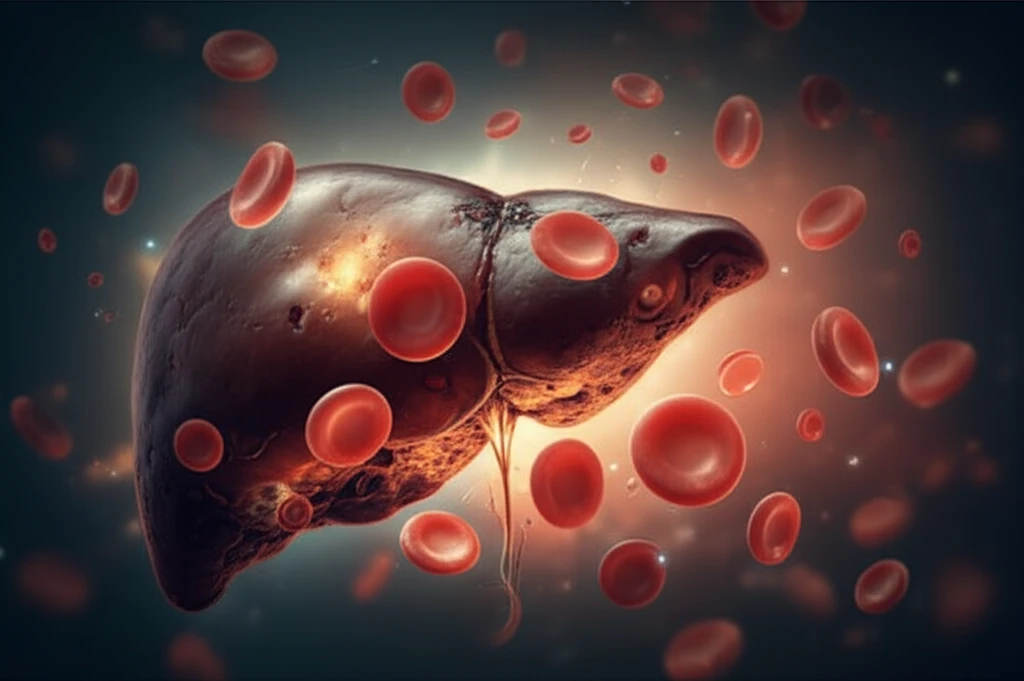 Platelets floating above a damaged liver.