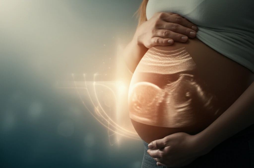 Illustration of a mother with ultrasound image representing prenatal health.