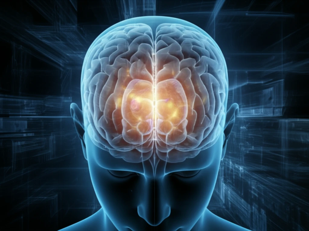 Surreal illustration of a tuberculoma within the third ventricle of the brain.