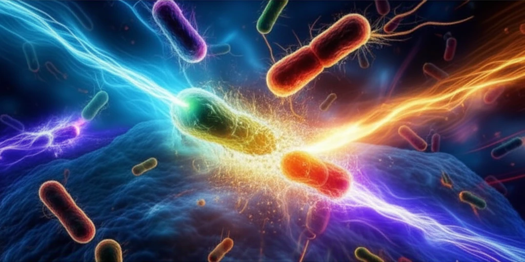 Microscopic view of bacteria illuminated by light, representing rapid antibiotic testing and sepsis treatment.