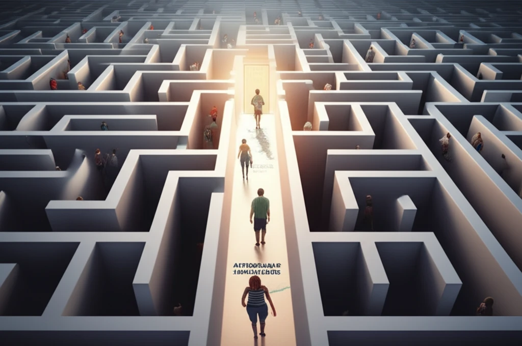 A maze representing the challenges of accessing affordable healthcare.