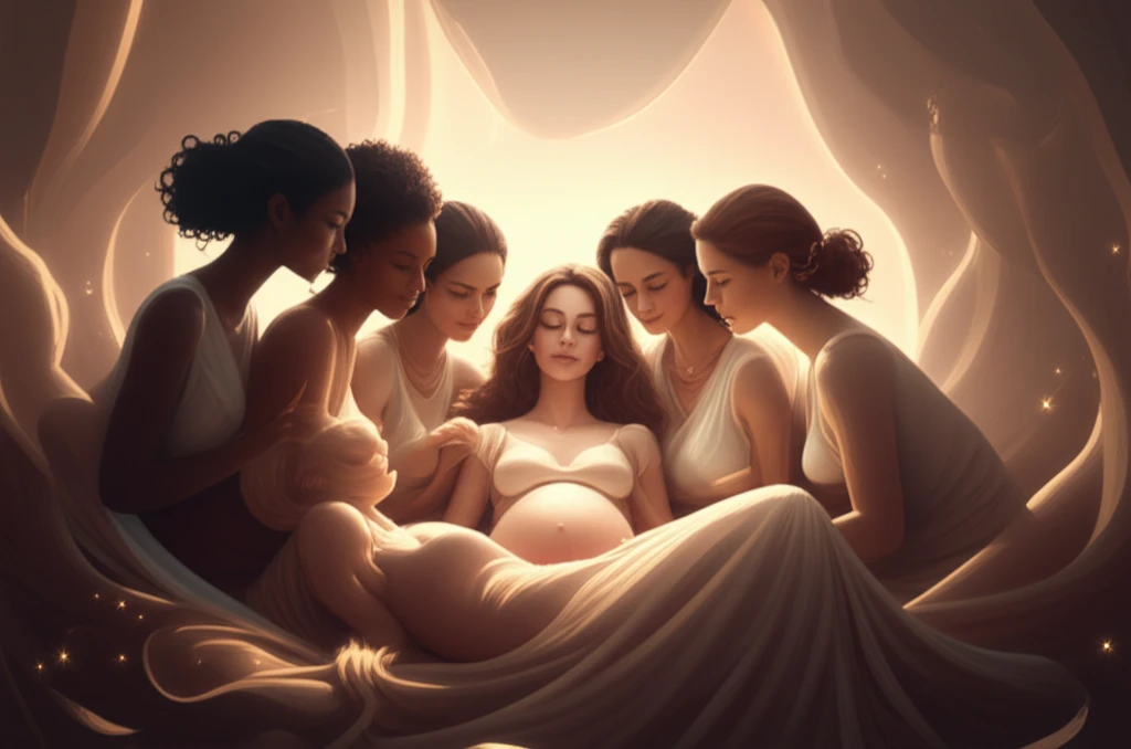Supportive community surrounding a pregnant woman, symbolizing respectful maternity care.