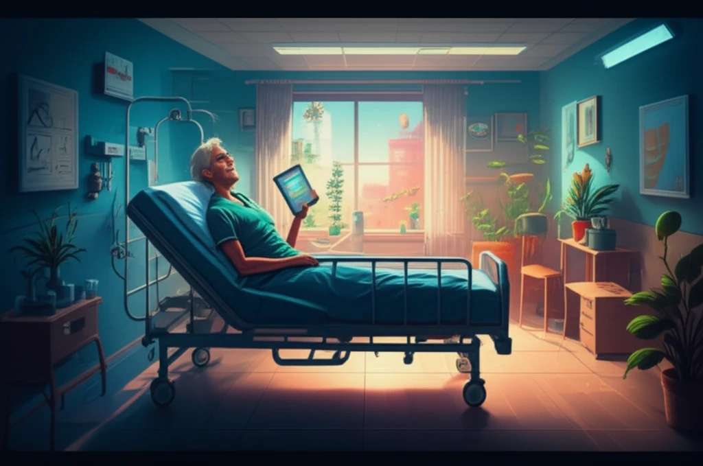 A patient happily leaving a hospital, guided by a pharmacist, symbolizing a smooth transition to home medication management.