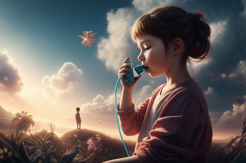 Child using inhaler for asthma management.