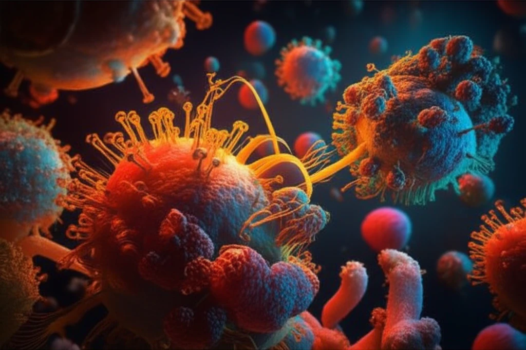 Microscopic view of virus infecting cell