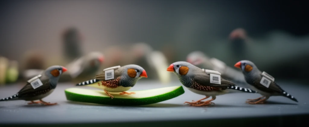 Zebra finches foraging in a lab setting, representing social instability.