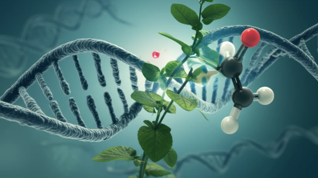 Illustration of water chickweed entangled in DNA, symbolizing herbicide resistance.