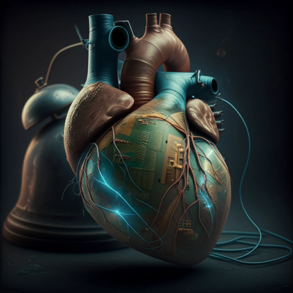 Heart interwoven with circuit boards, symbolising a pacemaker