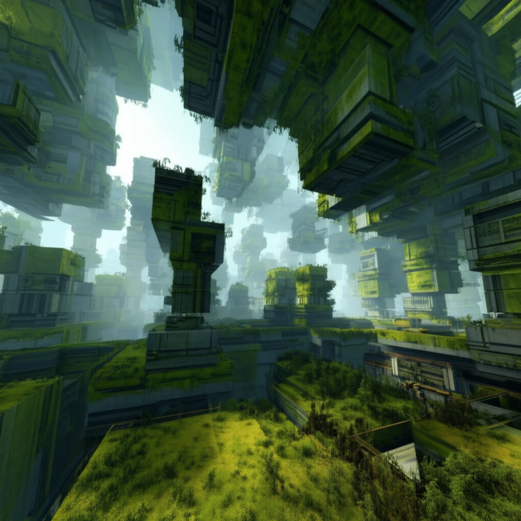 Futuristic city with durable, green buildings made of alkali-activated cement.