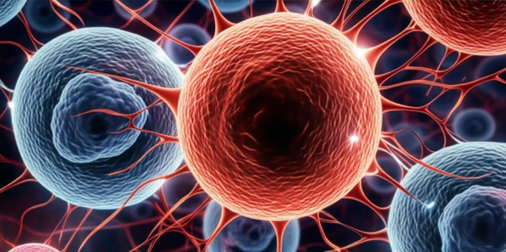 Illustration of endothelial cells undergoing transition, with glowing signaling pathways.