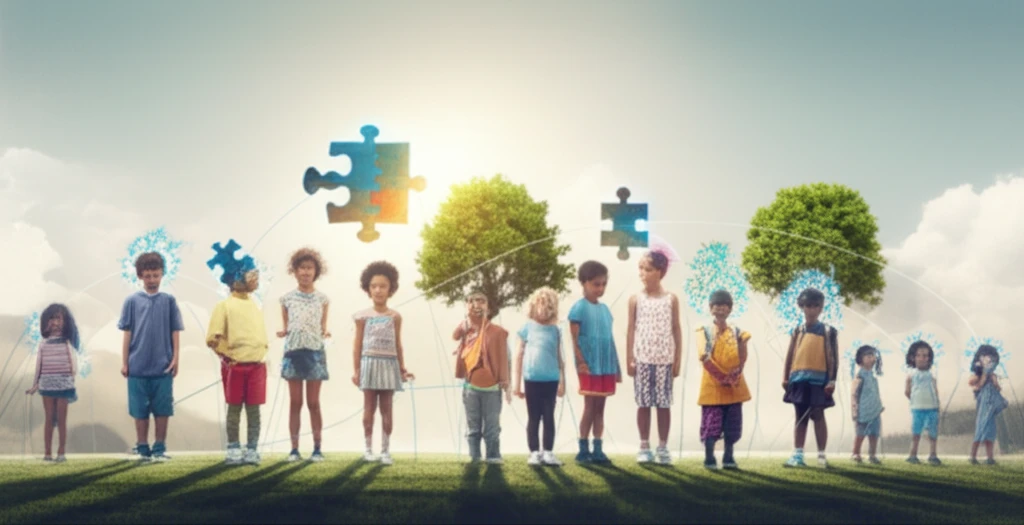 Diverse group of children connected by threads representing early diagnosis and support