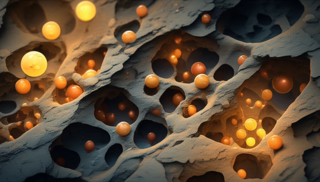 Microscopic view of shale rock with natural gas trapped in nano-pores.