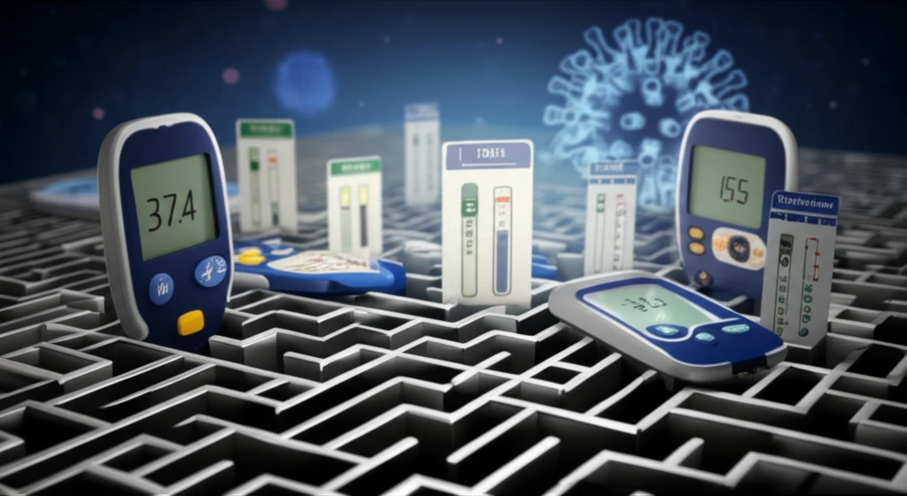 Surreal illustration of diabetes monitoring challenges in HIV patients.