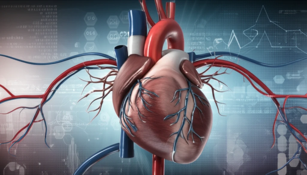 Stylized illustration of a heart with stents, representing cardiac interventions.