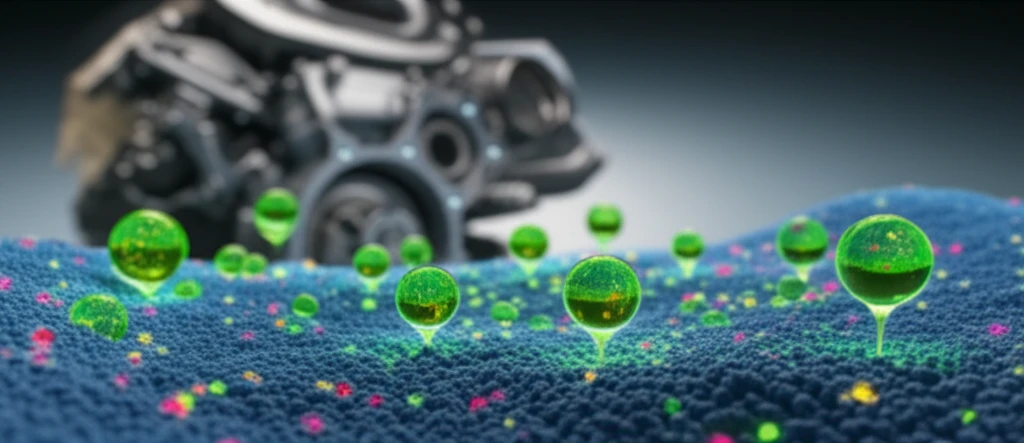 Microscopic view of biofuel interaction with polymer, showing trace elements as markers.