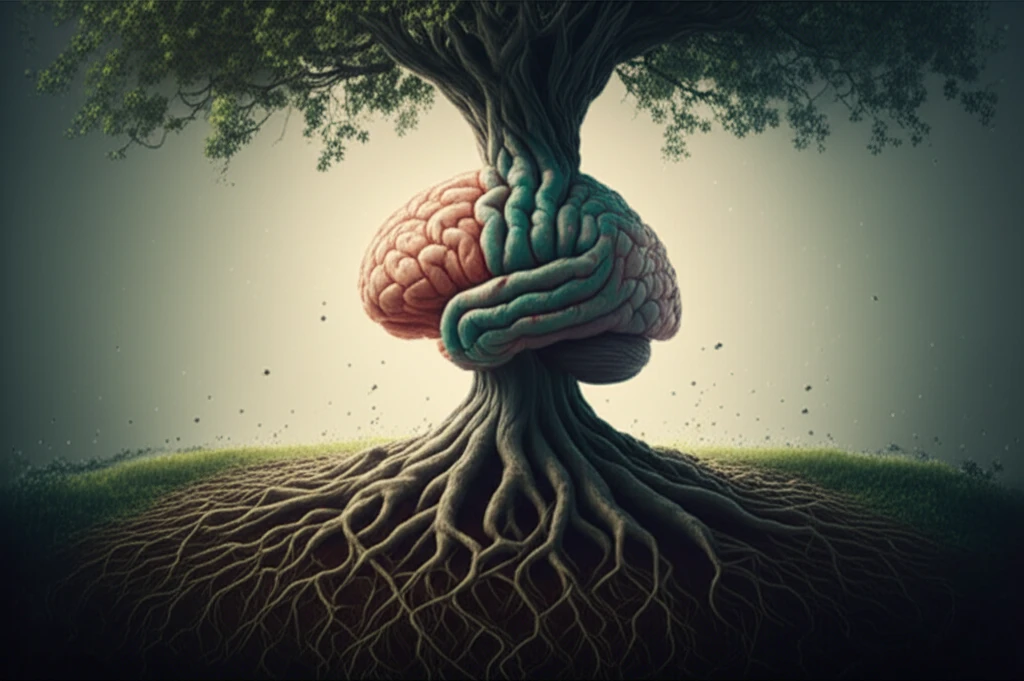 Brain and tree roots symbolizing the mind-body connection