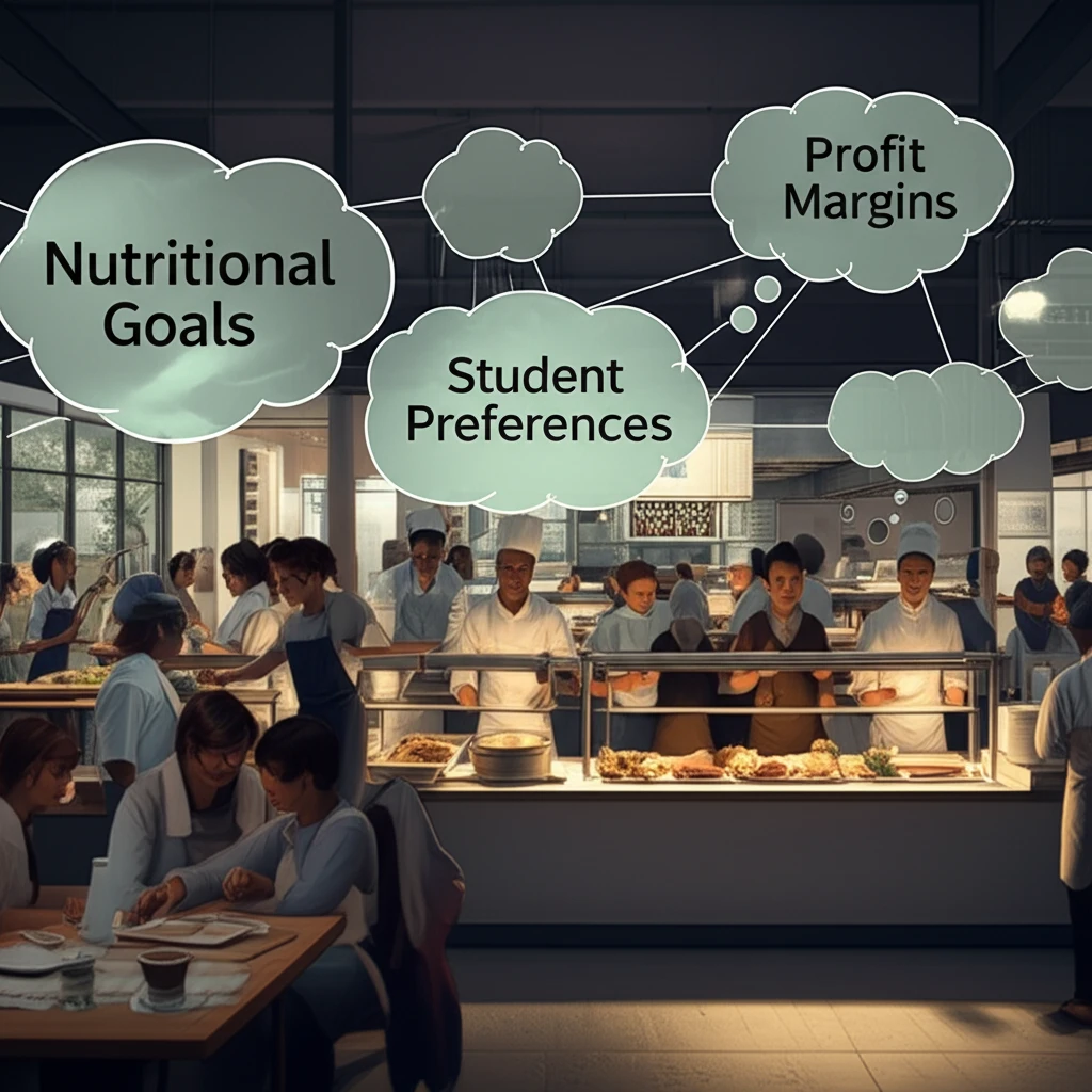 A surreal illustration showing the intersection of different viewpoints in a university restaurant.