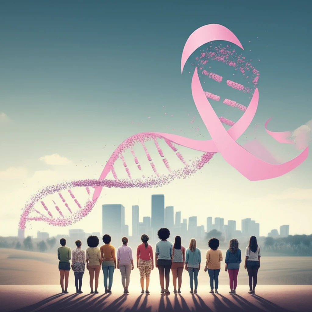 Digital illustration symbolizing equitable access to personalized breast cancer screening.