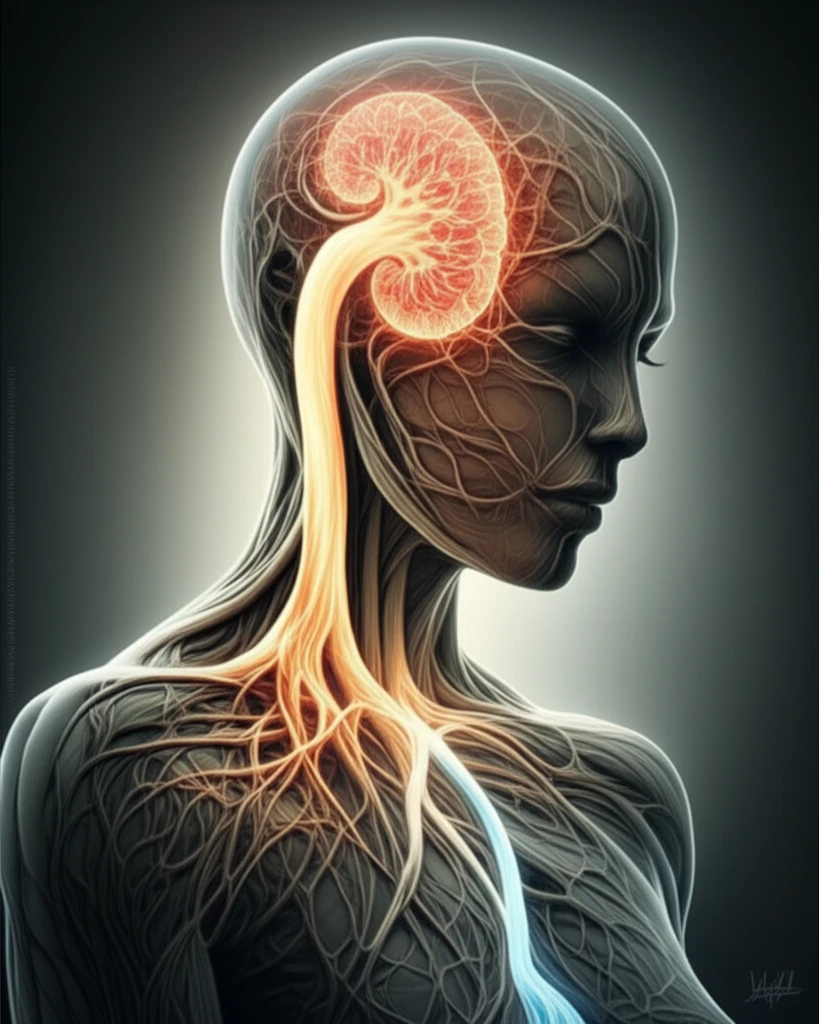 Surreal illustration of pain management in kidney disease.