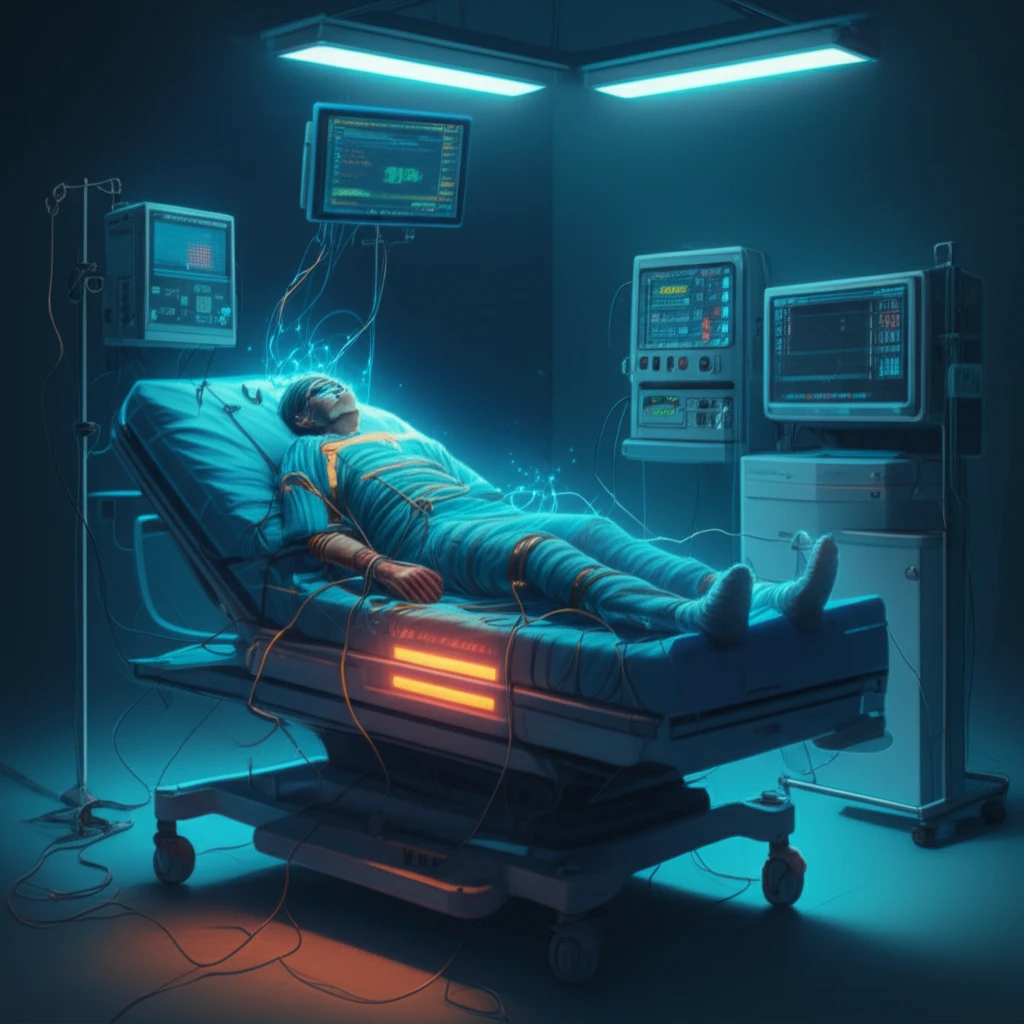 Surreal illustration of therapeutic temperature management in a hospital setting.