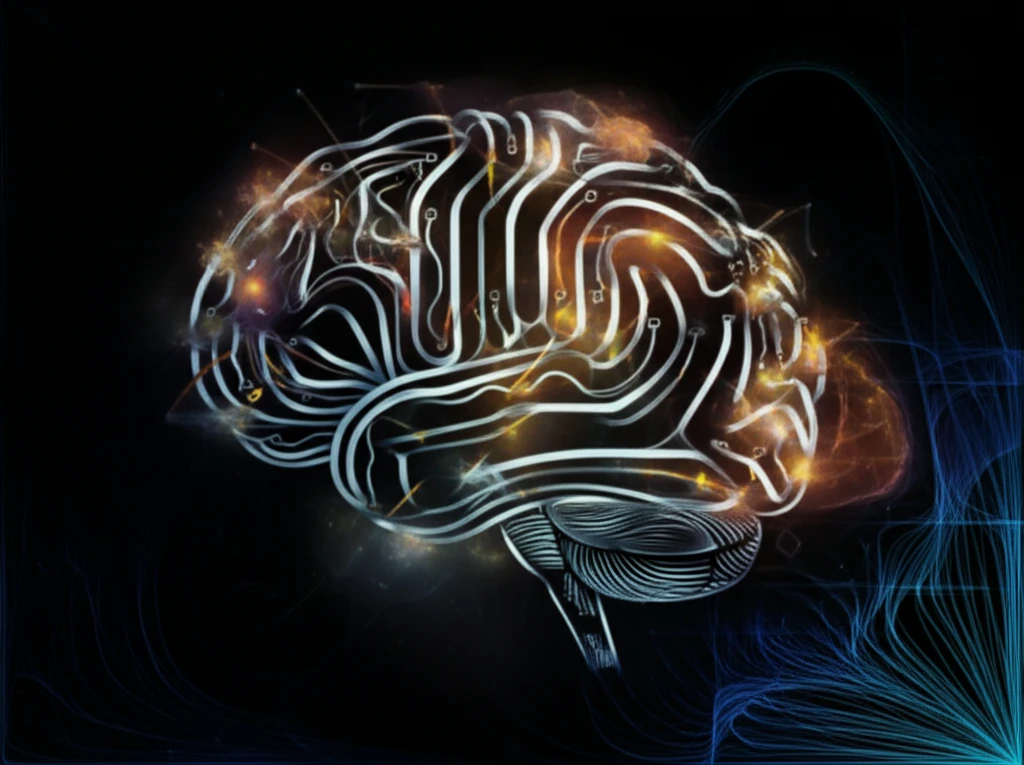 Brain circuitry illuminated, symbolizing focused attention and neural communication.