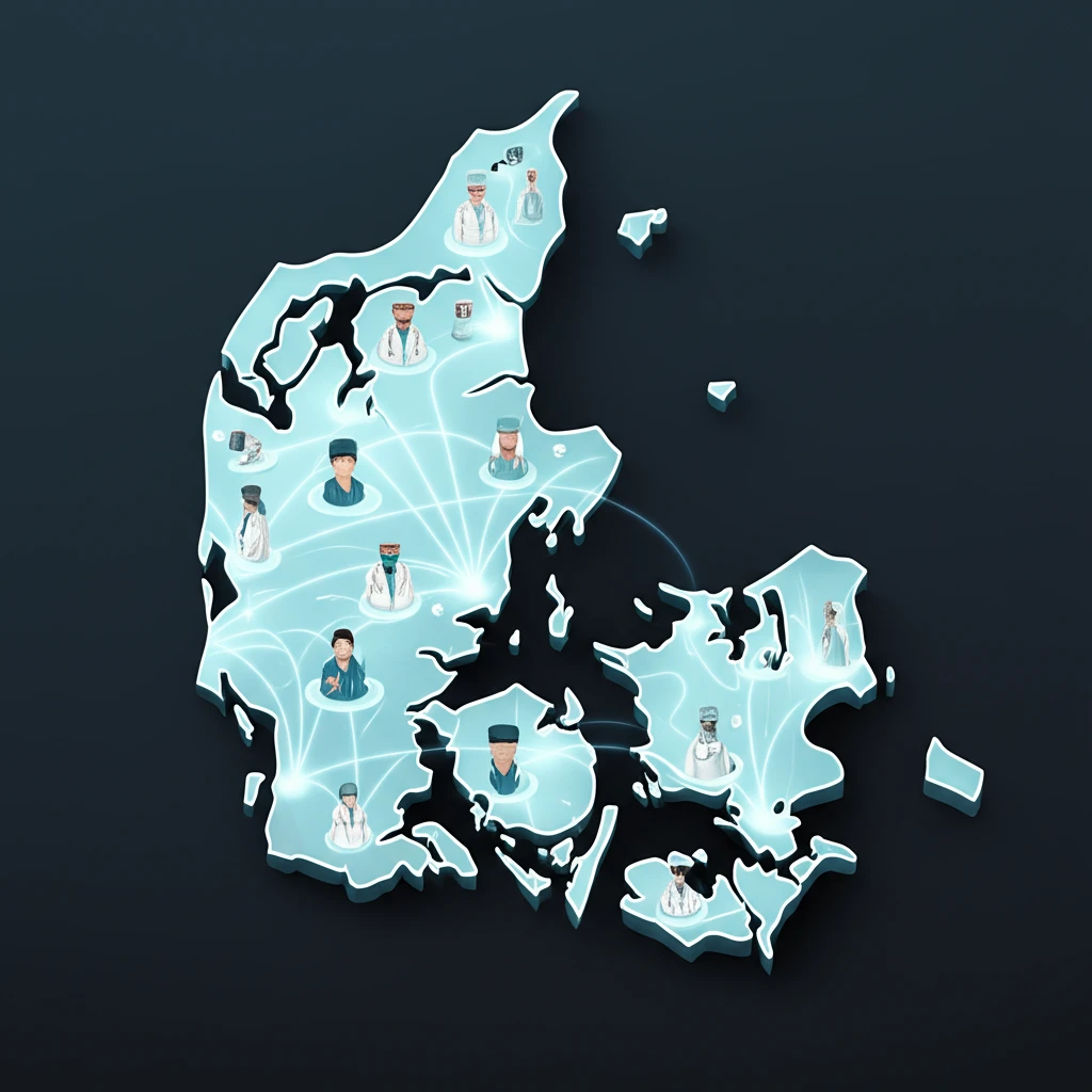 Stylized map of Denmark symbolizing interconnected trauma care networks.