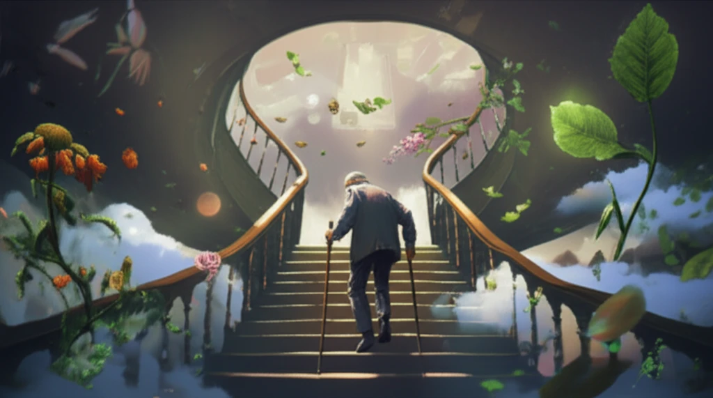 An elderly person on stairs symbolizes fall risk linked to changing daily activities.