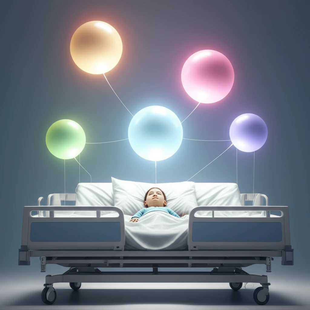 Child in hospital bed surrounded by glowing orbs representing HAI surveillance methods
