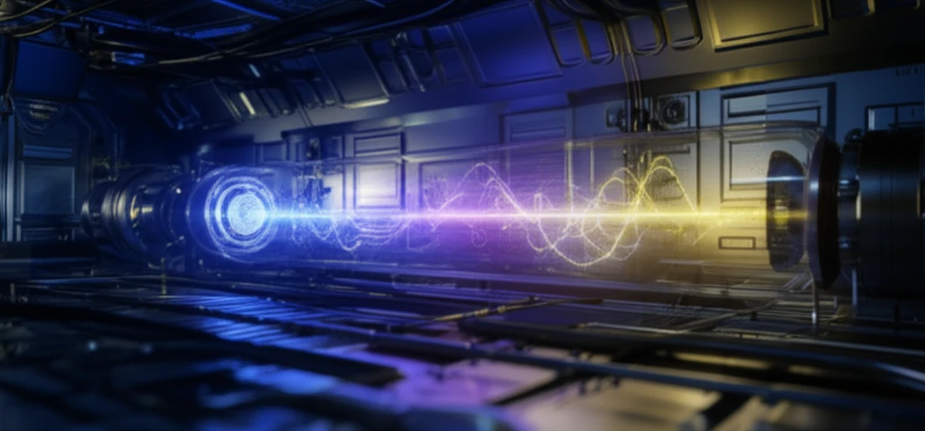 Pulsed arc discharge dissociating iodine molecules in a futuristic laser tube.