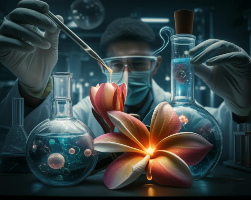 Scientist extracting enzymes from Plumeria rubra
