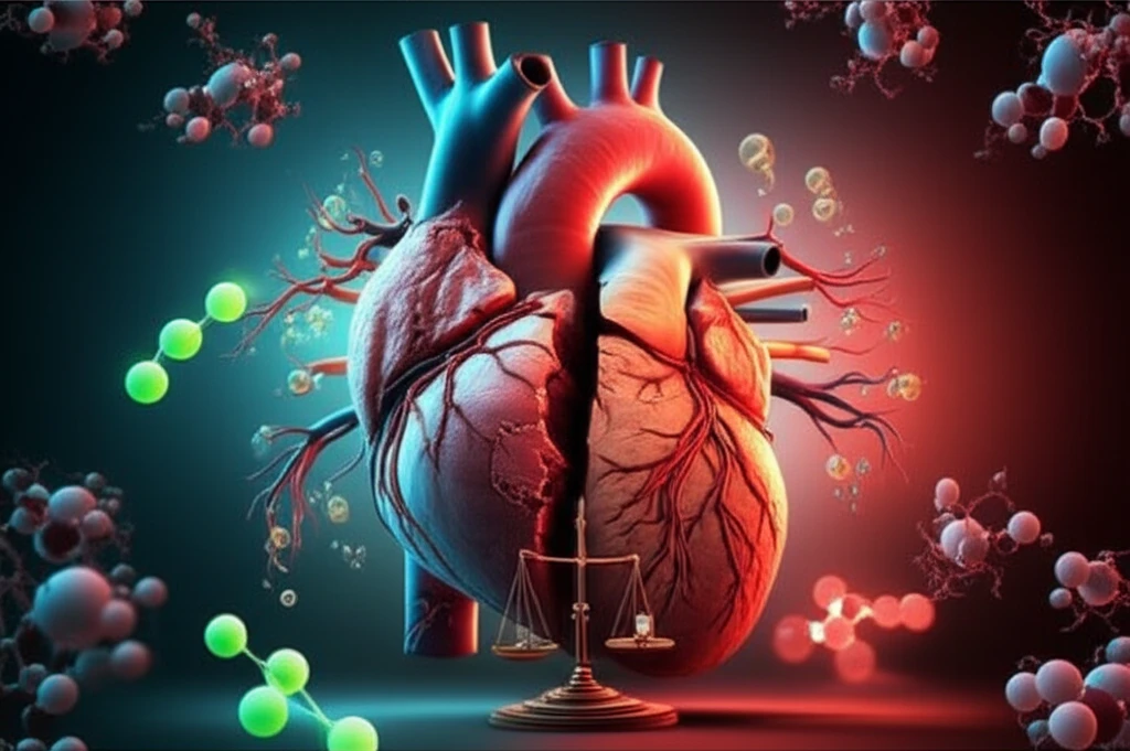 Surreal illustration of a heart showing the duality of nitric oxide in heart health.