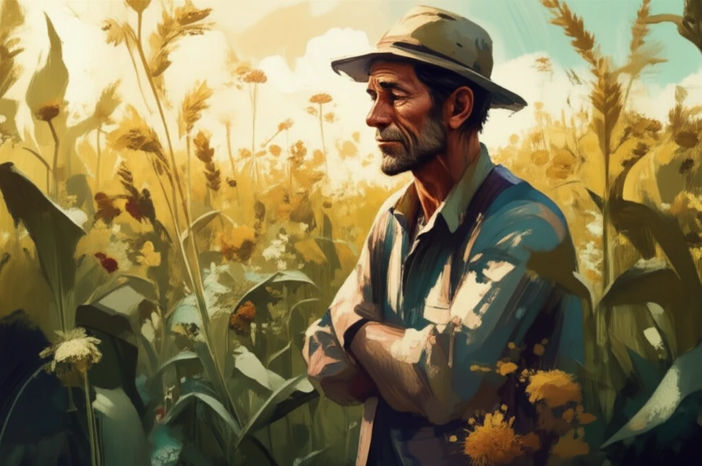 Farmer contemplating weed management in a field.