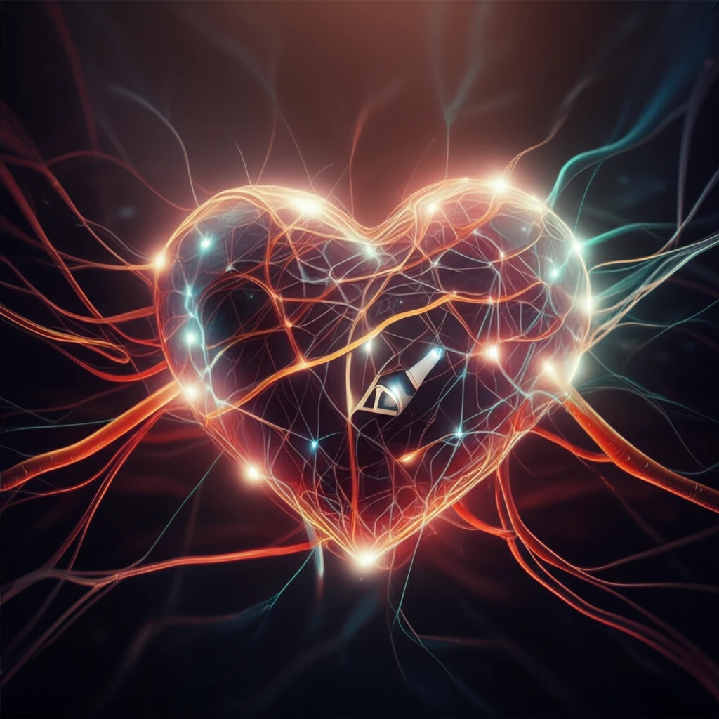 Surreal illustration of a heart with interconnected pathways, representing changing mortality causes in diabetic patients post-PCI.
