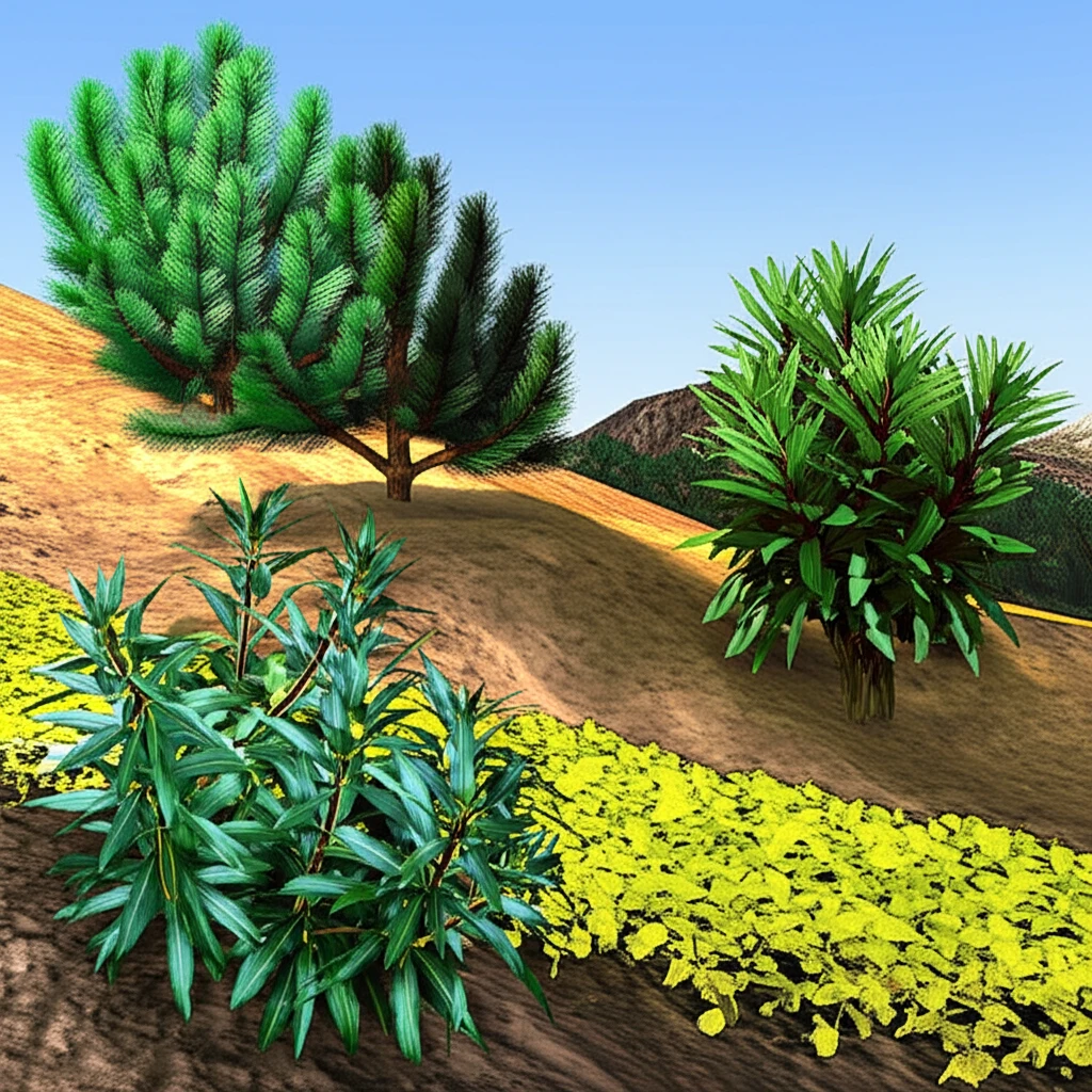 Plants growing at different altitudes, showcasing the influence of sunlight and soil composition on their development.