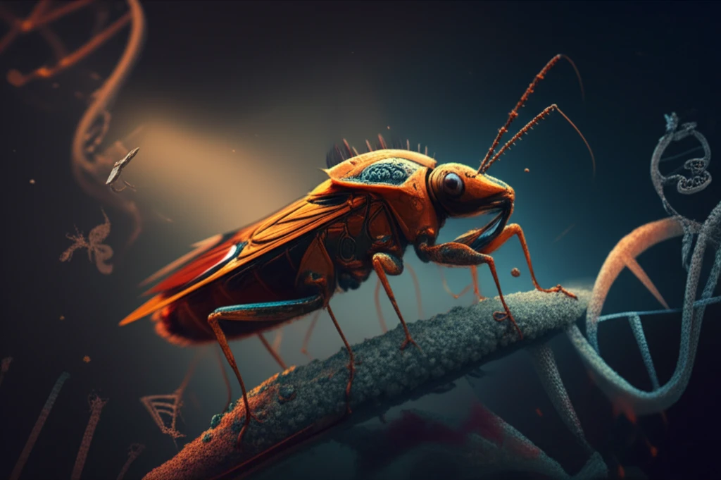Assassin bug with DNA strands