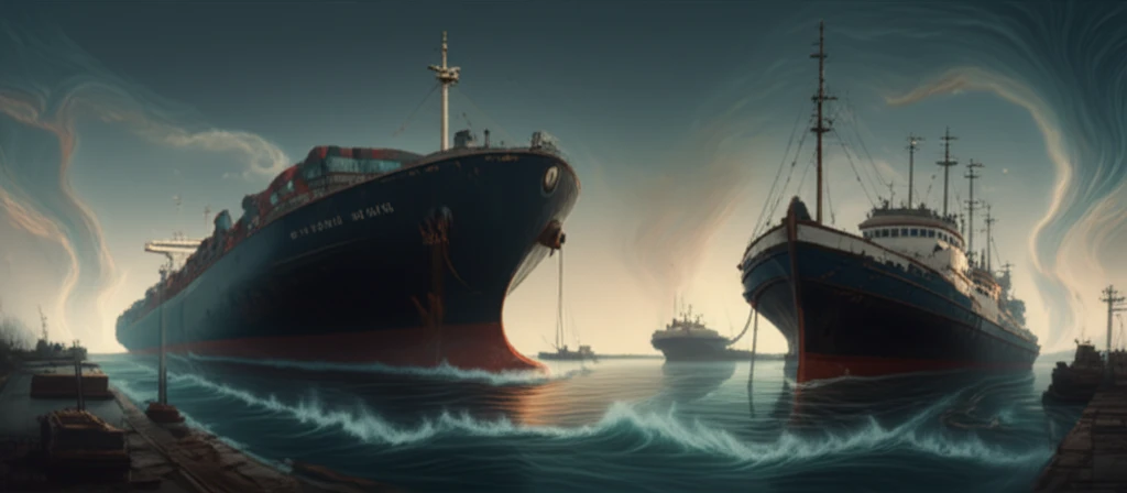 Illustration of hydrodynamic forces affecting a moored ship.